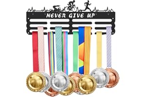 SUPERDANT Espositore per Medaglie Triathlon Nero Nuoto Porta Medaglie Ciclismo Corsa Espositore Porta Medaglie in Ferro Porta Medaglie A Parete 3 File 12 Ganci Appeso 40x15 cm Regalo per Gli Atleti