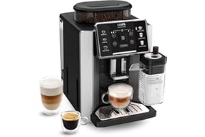 Krups Sensation Milk, Cafetera Automática, 6 Bebidas a Base de Café y Café con Leche, Tecnología Milk Maestro, Jarra de leche integrada, Fácil de Usar, Plateado, EA912E10