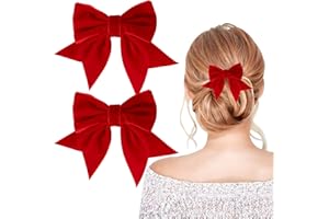 BOFUNX 2pcs Mollette Fiocchi per Capelli Fermagli per Capelli Fiocco Donna Fiocchi per Capelli in Velluto Clip per Capelli a Fiocco Accessori Capelli per Ragazze Donna Rosso