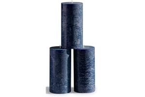 CANDWAX 7.6x15.2 cm Pillar Candles Set of 3 - Decorative Rustic Candles Unscented and Dinner Candles - Ideal as Wedding Candles or Large Candles for Home Interior - Dark Blue Candles