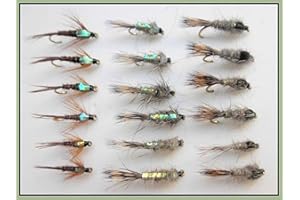 TROUTFLIESUK Hares Ear & Pheasant Tail Nymph Trout Flies, 18 Pack Flash & Standard. 10 to 14