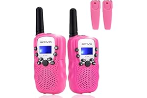 Retevis RT388 Walkie Talkies for Kids, Long Range 8CH Toy Gifts for 3-12 Years Old Boys Girls, with Backlit LCD Flashlight for Camping, Outdoor Adventures, Family Games(1 Pair, Pink)