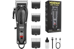 HIENA PRO Professional Hair Clippers for Men, Cordless&Corded Barber Clippers for Hair Cutting, Rechargeable Beard Trimmer, LED Display, Gifts for Men (Black)