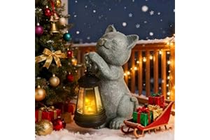 LETITIN Garden Outdoor Statues Cat with Solar Lights, Waterproof Resin Lawn Decor Cat Statue for Patio, Balcony, Yard Ornament - Unique Housewarming Gifts