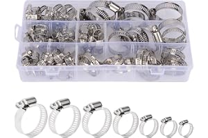 stonylab Slangklämma Set, 60 st Justerbar 304 Rostfritt stål 6-38 mm Snäckdriven Växeltyp Slangklämmor Sortiment Set med Förvaringsbox