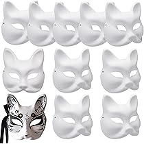 Lot De 10 Masques En Papier Mâché Blanc 19,5x17 Cm - Pour Peinture, Carnaval, Cosplay, Halloween