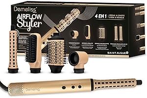 Demeliss SAINT ALGUE - AIRFLOW STYLER - Brosse Soufflante 4 en 1 - Sèche & Coiffe, Lisse & Boucle - produit puissant, Compact et Léger - 3 Températures Réglables, pour Tous Types de Cheveux