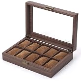 Watch Box Organizer Watch Case with Glass Top Watch Display Case, Wood-Grain Watch Box Case Organizer Display for Men Women (