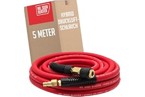 mr. soda blaster Flexible compressed air hose, 5 metres, suitable for compressors, 9.5 x 15.5 mm, 3/8 inch, robust PVC/rubber mixture, sturdy brass couplings, PVC kink protection, max. 20 bar
