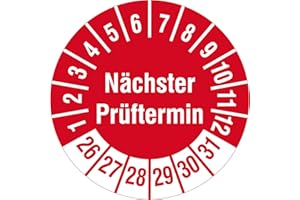 LABELIDENT Mehrjahresprüfplaketten Nächster Prüftermin 2026-2031 - Ø 30 mm - 1.000 Prüfplaketten auf Rolle, Polyethylen, Prüfetiketten rot-weiß