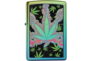 Zippo Encendedor a Prueba de Viento - Cannabis - Acabado Azul Verde Pulido Alto Brillo Teal, Color Image - Recargable - Reutilizable - Diseño a Prueba de Viento - Caja de Regalo - Hecho en EEUU