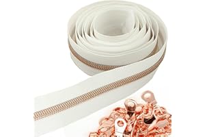 #5 Rose Gold Metallic Nylon Coil Zippers by The Yard Bulk 10 Yards White Tape with 25pcs Rose Gold Sliders for DIY Sewing Tailor Craft Bag Leekayer(White)