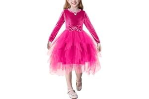 Arshiner Ragazze Abito Tulle Nappe Bambini Manica Lunga Abiti Elegante Velluto Bow Tie A-Line Partito Autunno Inverno Moda Abito per Ragazze 2-7 Anni