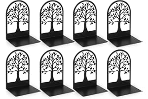 Anhow 4 Pairs Book Ends, Metal Arc Bookends Holders for Children, Schools, Libraries - Black/ 9.3 x 12 x 17.2 cm