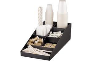 Baroni Home Organizer da caffetteria in Plastica Resistente 7 Scomparti, per Bicchierini, Posate, Zucchero, Cucchiaini, Cannucce e Bicchieri, Funzionale e Facile da Pulire, 38x20x12 cm, Bianco