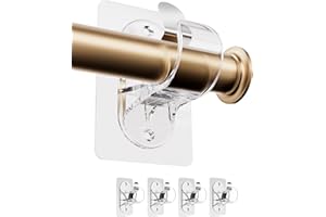 WEKIWGOT Support de Tringle à Rideaux sans Percage, Fixation Autocollante Forte pour Salle de Bain, Cuisine, Salon, Commode Chambre (Transparent 4 Pièces)