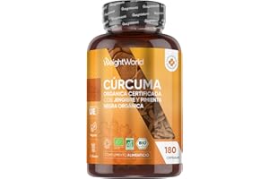 WEIGHTWORLD Cúrcuma con Jengibre y Pimienta Negra Orgánica 1520mg, 180 Cápsulas - Fuente Natural de Curcumina y Piperina para 3 Meses de Suministro, Vegano, Sin OGM ni Gluten, Con Certificación Orgánica