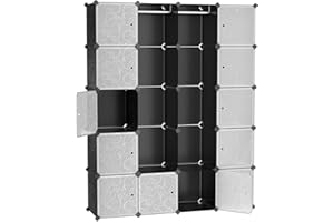 ‎SONGMICS Songmics DIY Plastic Clothes Wardrobe Cupboard Cabinet Organiser Interlocking Cube Box Storage 180 X 145 X 37 cm Black LPC30H