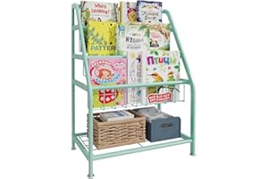 Huhote Children Kids Bookshelf, Small Bookcase, Kids Book Rack, Book and Toy Storage Organizer Display Stands Shelf for Small Place Living Room Study Children's Room (Green)
