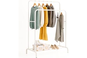 edihome, Kleiderständer, Kleiderstange, Doppelt, 110 x 150 x 54 cm, Schuhregal, Metallisch, Stabil, Clothes Rack, Klamotten Ständer, Clothes Organizer (Weiß)