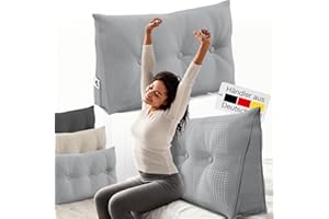 ‎ELONEO ELONEO Rückenkissen 100 cm breit, Keilkissen für Bett und Sofa geeignet, dreieckiges Lesekissen, Kissen mit abnehmbarem und waschbarem Bezug, mit praktischem Seitenfach