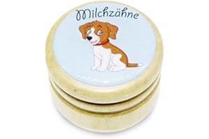 GICO Milchzahndose, Zahndose Milchzähne Bilderdose mit diversen Motiven aus Holz für Jungen und Mädchen mit Drehverschluss 44 mm (Hund)