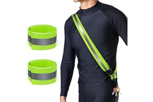 Simket Reflektoren Gürtel für Joggen, Hochsichtbare Verstellbar Nacht Sicherheitslicht Laufgürtel mit 2 Stück Reflektierenden Armband für Männer Frauen Kinder