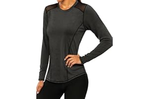 Gyabnw Camisetas Deportivas para Mujer Camisa de Manga Larga con Cuello Redondo Rápido Camisetas de Malla Mujer Yoga Fitness Top Correr y Pilates Ropa Deportiva Entrenamiento Atlético