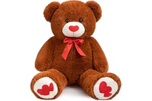 BEJOY Pluszowy miś 91 cm, duży miś, przytulanka z miłością, czerwone serce dla dziewczyny i dzieci, prezent, czekoladowy brąz