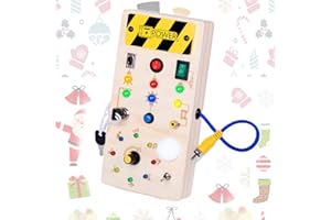 Thedttoy Montessori Busy Board Activity Board 1 2 3 Anno, Giochi Bambini Montessori Giocattolo in Legno, Giocattolo Educativo Sensoriale con 8 LED Interruttori, Natale Regalo per Bambini 1 2 3 4 Anni