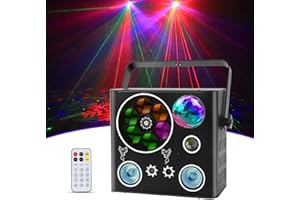 UKFOG Luces de Fiesta, RGB 5 en 1 Luces DJ Discoteca LED Luces de DJ, Luces de escenario Activadas por Sonido, Luz Estroboscópica con Control Remoto DMX512 para DJ Bar Party Cumpleaños Helloween Navidad