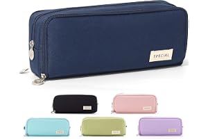 Cicimelon Pencil Case Large Capacity Pouch 3 Compartments Bag Gift For Students Girls Adults Women (Navy)
