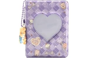 RUNRAYAY Mini album fotografico viola da 3 pollici, raccoglitore per foto Kpop a 40 tasche con ciondolo, libro portabiglietti per foto con cuore d'amore, porta biglietti da visita per custodie