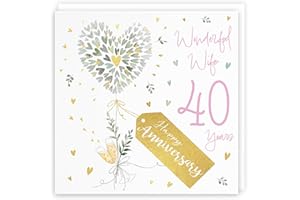Hunts England - Wife 40th Anniversary Card - 40 Years Wife - Contemporary Hearts - Gold Foil - Luxury 40th Wedding Anniversary Card For Wife - Happy Anniversary Wife - Milo's Gallery