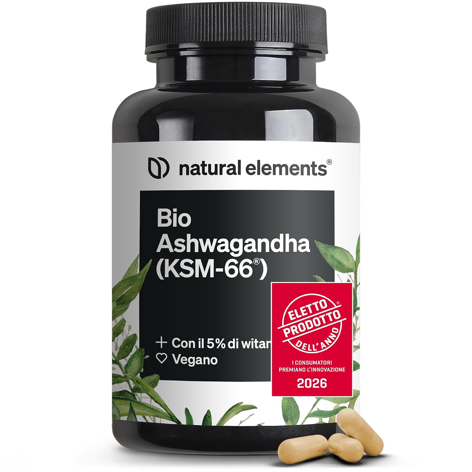 Bio Ashwagandha KSM-66 – Alto Dosaggio – 180 Capsule – Ashwagandha Bio Certificata – Capsule di Ashwagandha Polvere Estratta dalla Withania Somnifera – Eletto PRODOTTO DELL'ANNO 2026