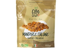 CIBO CRUDO CRUDO BIOLOGICO VEGAN Mandorle Sgusciate Biologiche Italiane Origine Sicilia - 1Kg. Mandorle Pelate non Tostate ed Essiccate al Sole. Mandorle Siciliane Secche Senza Guscio.