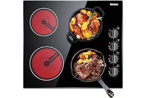 Karinear Plaque de Cuisson en Vitrocéramique - Cuisinière électrique de 60 cm, Table de Cuisson en Verre non Poli Noir avec Bouton de Contrôle à 4 zones