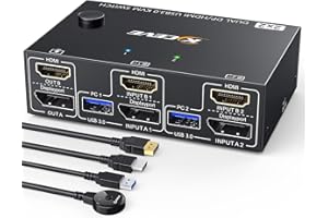 CAMGEET Switch KVM USB 3.0 per doppio monitor 4K a 60 Hz, 2K a 120 Hz, 2 PC 2 monitor Switch KVM HDMI+Displayport per 2 computer che condividono 2 display e 4 dispositivi USB 3.0. Telecomando cablato