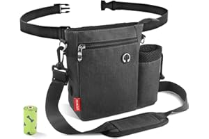 AEMIAO Sac Friandise pour Chien, Sac Friandise Chien Dressage de Grande Capacité, Pochette à Friandise pour Chien Extra Poche Bouteille d'eau (Gris)