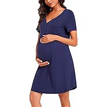 Camicia Da Notte Premaman In Cotone - Con Bottoni Per Allattamento, Scollo A V E Pizzo, Comoda E Elegante - Foto 10