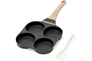 RIOVARM Non-stick omelettpanna, induktion äggpanna, granitbeläggning liten stekpanna utan PFOA, rund 4-håls äggpocheringspann