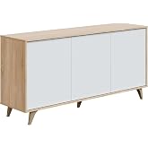 Habitdesign Bueffet Sideboard 3 Doors, Sideboard for Living Room, Side Cabinet, Kikua Plus Model, Artik White Finish and Cana