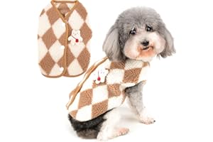 Zunea Manteau d'hiver pour Petits Chiens Pull en Polaire Doux et Chaud Vêtement Duveteux Manteau Pelucheux à Carreaux Temps Froid Vêtement pour Animal de Compagnie Chihuahua Yorkshire Chats Marron S