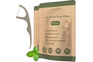 EcoYou Biodegradable Floss Picks – 100 Count | Mint Dental Floss Sticks with Candelilla Wax | Eco-Friendly Teeth Cleaning