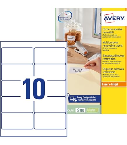 ETIQUETA ADHESIVA AVERY BLANCA REMOVIBLE PARA LASER INK Fotocopiadora 457x 212 Mm Caja De 1200 Unidades