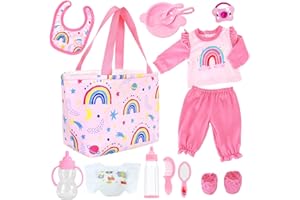 ZITA ELEMENT 13 Pcs Baby Diaper Bag and Baby Doll Clothes for 14-18 Inch Baby Dolls,Baby Doll Feeding and Caring Set Includes Doll Clothes, Diapers, Bottles, Pacifier, ,for Birthday Gift(No Dolls)