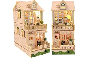Spilay DIY Book Nook Kit,DIY Miniature Doll House Kit with Furniture and LED, 3D Wooden Puzzle Bookend Bookshelf Insert Decor-Creativity Birthday Gift for Friend Lover (Coffee Shop)