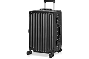 AnyZip AZ302 Handgepäck Koffer Hartschalen-Koffer PC ABS Aluminiumrahmen Reisekoffer 4 Metallecken zum Schutz Trolley mit 4 Rollen und TSA Schloss Kein Reißverschluss (Schwarz, M)