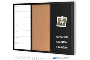 ‎QUEENLINK QUEENLINK Combination Board with Magnetic Chalkboard, Whiteboard, Calendar and Pin Board, Cork, 57 x 90 cm, Pin Board, Kitchen Magnetic Board, Memo Board
