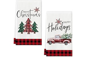 DHRUTI Truck Weihnachtsbäume Geschirrtücher Weihnachten Küchenhandtücher Geschirrtücher Baumwolle, 18 x 26 Inch Saisonale Merry Christmas Trockentuch - strapazierfähig, saugkräftig, 2er Set